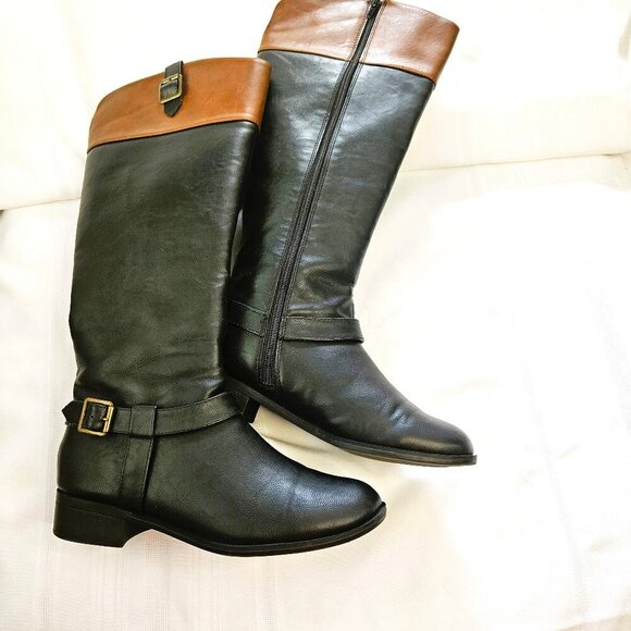 Gretchen Solanz Women's  Knee High Two-Tone Brown and Black Riding Boots Size 8 - Picture 1 of 8